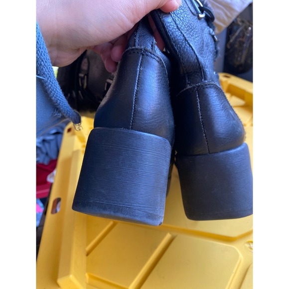 Vintage Y2K Report Leather Fur Black Platform Moto Biker Tall Boots 8 Bratz Goth - Picture 4 of 7